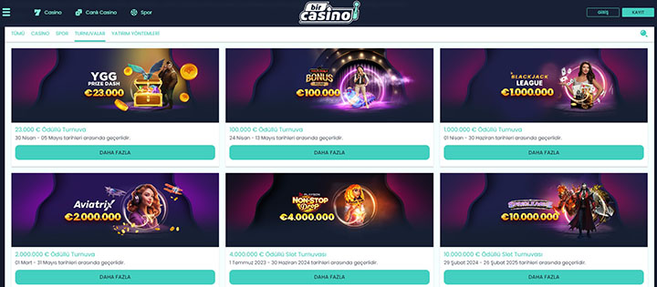 BirCasino Turnuvaları: Heyecan Dolu Casino Yarışmalarına Katılın! BirCasino'daki turnuvalara katılarak büyük ödüller kazanma şansı yakalayın! En popüler slot ve masa oyunlarında rekabet edin, lider tablosunda yükselin ve özel ödüllerin sahibi olun. Turnuva heyecanını kaçırmayın, hemen katılın!